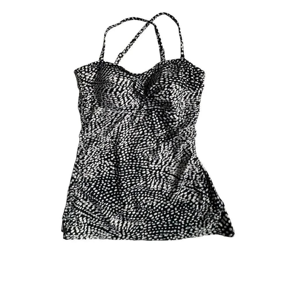 Christina Swim Tankini Polka Dot Black White Gray SZ 12